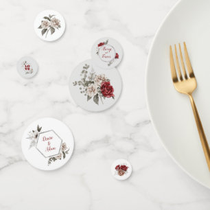 Burgundy, Blush and White Roses Wedding Table Confetti