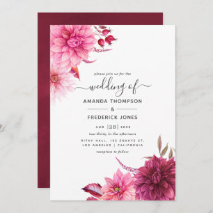 Burgundy & Blush Autumn Fall Floral Wedding Invitation