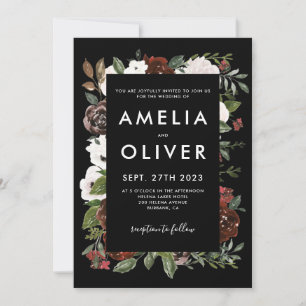Burgundy Blush Black Floral Botanical Wedding Invitation