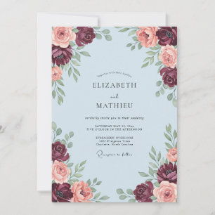 Burgundy Blush Blossom Romance Wedding Invitation