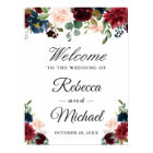 Burgundy Blush Blue Floral Wedding Welcome Sign