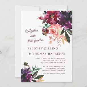 Burgundy & Blush Boho Floral Botanical Wedding Invitation