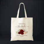 Burgundy Blush Boho Roses Elegant Bride Wedding Tote Bag<br><div class="desc">This beautiful tote bag is perfect for carrying all of her wedding day items, and it makes a beautiful memento that she can treasure for years to come. It features a lovely boho chic floral design with a cluster of hand painted watercolor roses in shades of burgundy, red, and blush...</div>