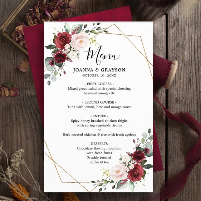Burgundy Blush Botanical Geometric Wedding Menu (Creator Uploaded)