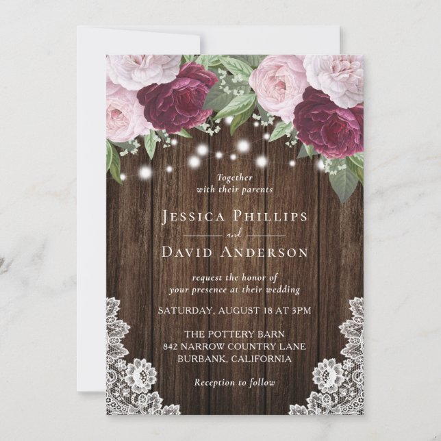 Burgundy Blush Botanical Wedding Invitations (Front)