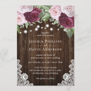 Burgundy Blush Botanical Wedding Invitations