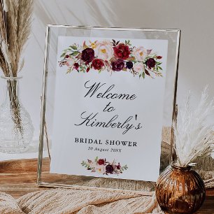 burgundy & blush bridal shower welcome sign