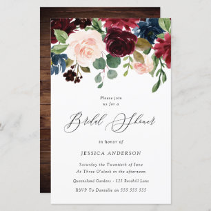 Burgundy Blush Budget Bridal Shower Invitation