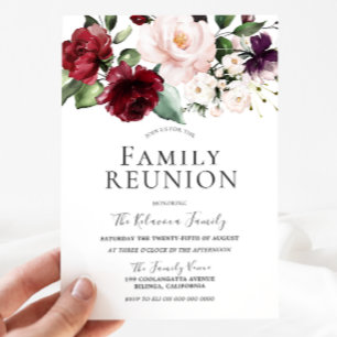 Burgundy Blush Cream Watercolor Family Reunion Invitation