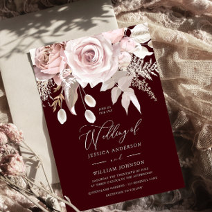 Burgundy & Blush Designer Dusty Rose Wedding Invitation