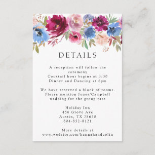 Burgundy Blush Dusty Blue Elegant Floral Enclosure Card
