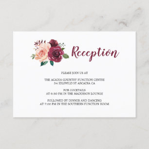 Burgundy Blush Elegant Floral Wedding Reception Enclosure Card