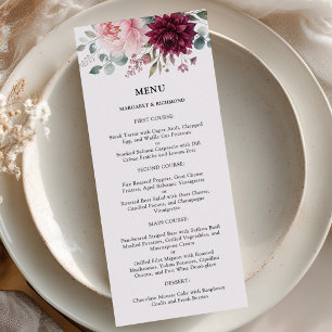 Burgundy Blush Elegant Rustic Floral Wedding Menu