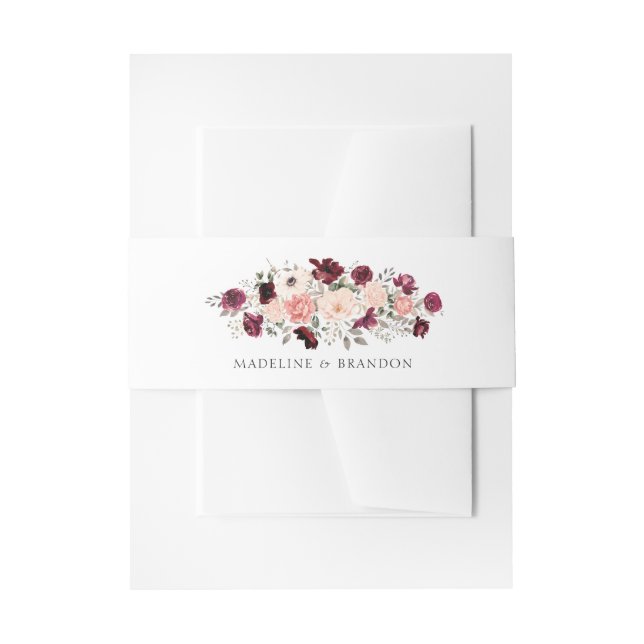 Burgundy Blush Elegant Wedding Invitation Belly Band (Front Example)