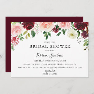 Burgundy Blush Fall Floral Bridal Shower Invitation