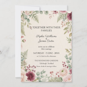 Burgundy Blush Fern Wedding Invitation