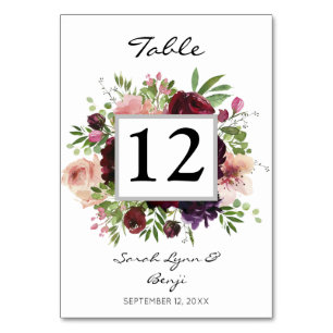 Burgundy & Blush Floral 2 Table Number