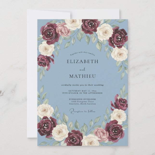 Burgundy Blush Floral Arc Wedding Invitation (Front)