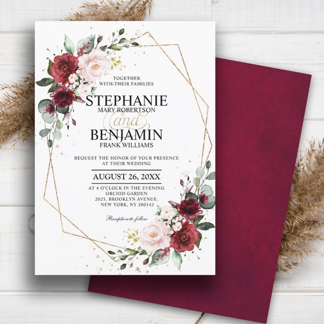 Burgundy Blush Floral boho Geometric chic wedding Invitation (Creator Uploaded)