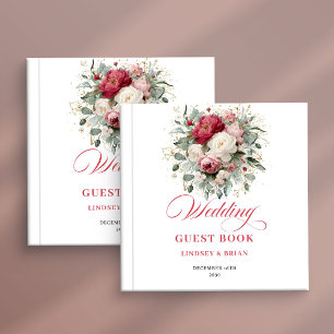 Burgundy Blush Floral Boho Wedding Guest Book