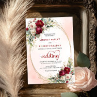Burgundy Blush Floral Boho Wedding Invitation