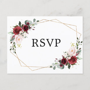 Burgundy Blush Floral Botanical Geometric RSVP Postcard