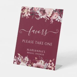 Burgundy Blush Floral  Bridal Shower Favors Pedestal Sign