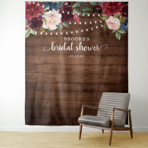 Burgundy Blush Floral Bridal shower Photo Backdrop Tapestry