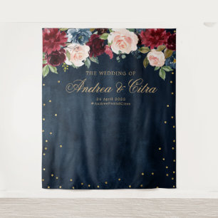 Burgundy Blush Floral Bridal shower Photo Backdrop Tapestry