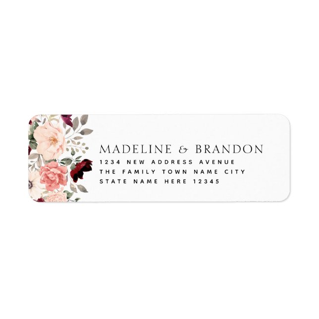 Burgundy Blush Floral Bride & Groom Address (Front)