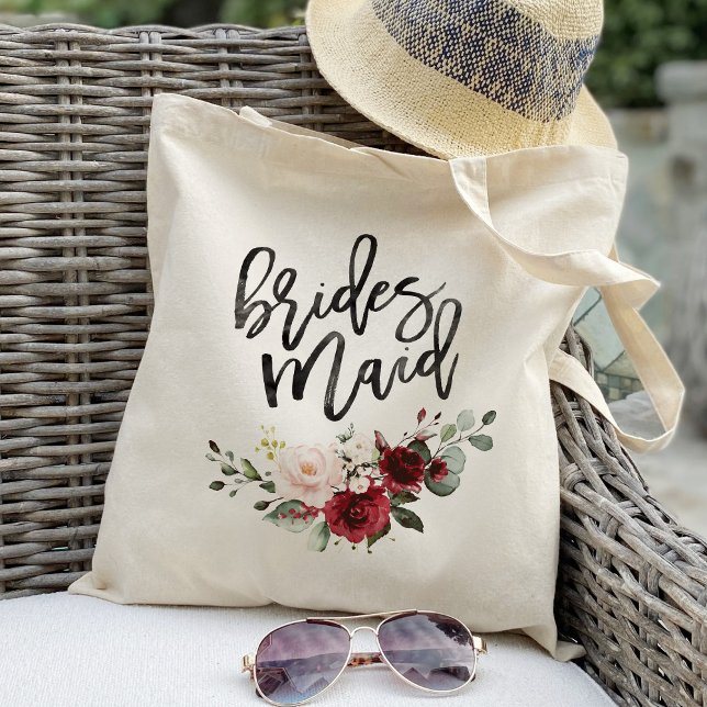Burgundy Blush floral  bridesmaid gifts Tote Bag (Creator Uploaded)