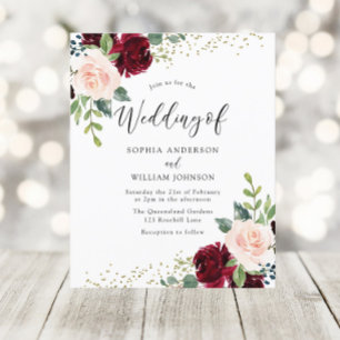 Burgundy & Blush Floral Budget Wedding Invitation