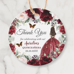 Burgundy Blush Floral Butterflies Crown Princess Favour Tags