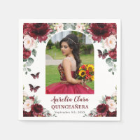 Burgundy Blush Floral Butterfly Quinceañera Photo