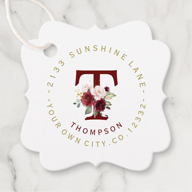 Burgundy Blush Floral Circular Address Label (Front)