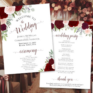 Burgundy Blush Floral Downloadable Wedding Program Invitation