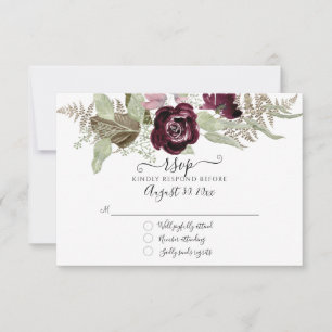 Burgundy Blush Floral Elegant Sage Wedding RSVP Card