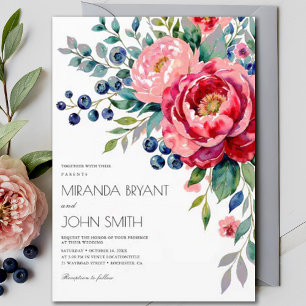 Burgundy Blush Floral Fall Elegance Wedding Invitation