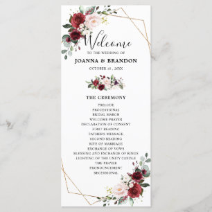 Burgundy Blush Floral Geometric Wedding Reception Programme