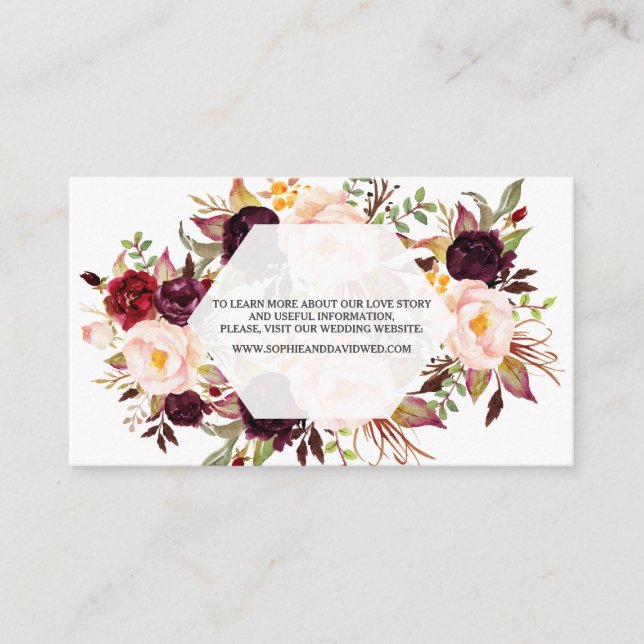 Burgundy Blush Floral Geometric Wedding Website Enclosure Card (Front)