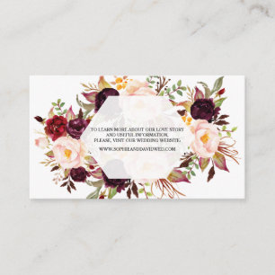 Burgundy Blush Floral Geometric Wedding Website Enclosure Card