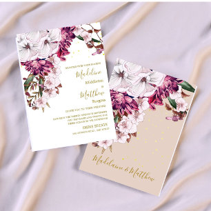 Burgundy Blush Floral Gold Elegant Chic Wedding Invitation