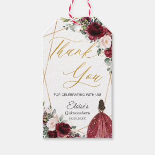 Burgundy Blush Floral Gold Quinceañera Thank You   Gift Tags