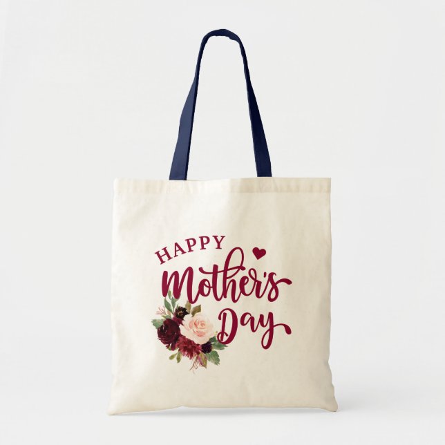 Burgundy Blush Floral Happy Mother's Day Tote Bag (Front)