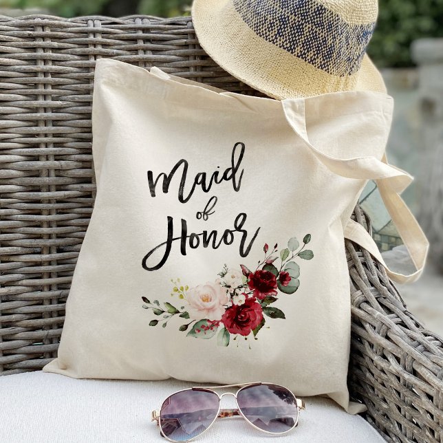 Burgundy Blush floral  maid of honour wedding Tote Bag (Creator Uploaded)
