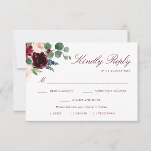 burgundy blush floral meal choice RSVP card