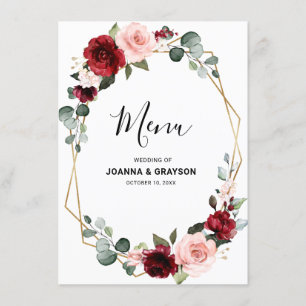 Burgundy Blush Floral Modern Geometric Wedding Menu