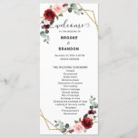 Burgundy Blush Floral Modern Geometric Wedding Programme<br><div class="desc">Elegant and modern romantic geometric watercolor floral wedding program card features a bouquet of burgundy / marsala , blush pink, Purple, peach watercolor roses with matching foliage. Perfect for a fall / midsummer wedding. Please find more matching designs and variations from my "blissweddingpaperie" store. And feel free to contact me...</div>