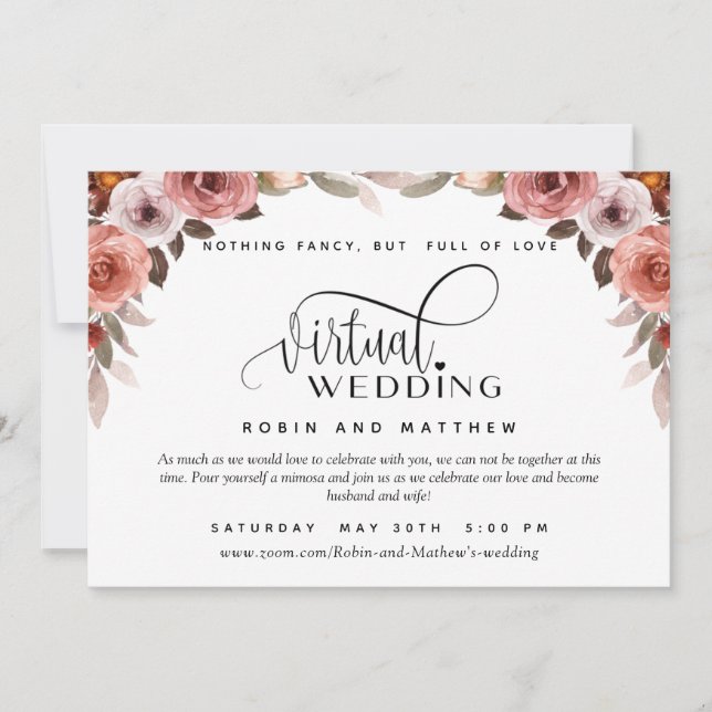 Burgundy Blush Floral, Online Virtual Wedding Invitation (Front)