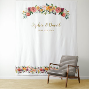Burgundy Blush Floral Photo Booth Backdrop Tapestry